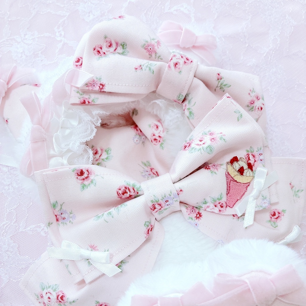 【Pink Rose×いちごクレープ♡ねこさん】 おすわりぬい服 16cm
