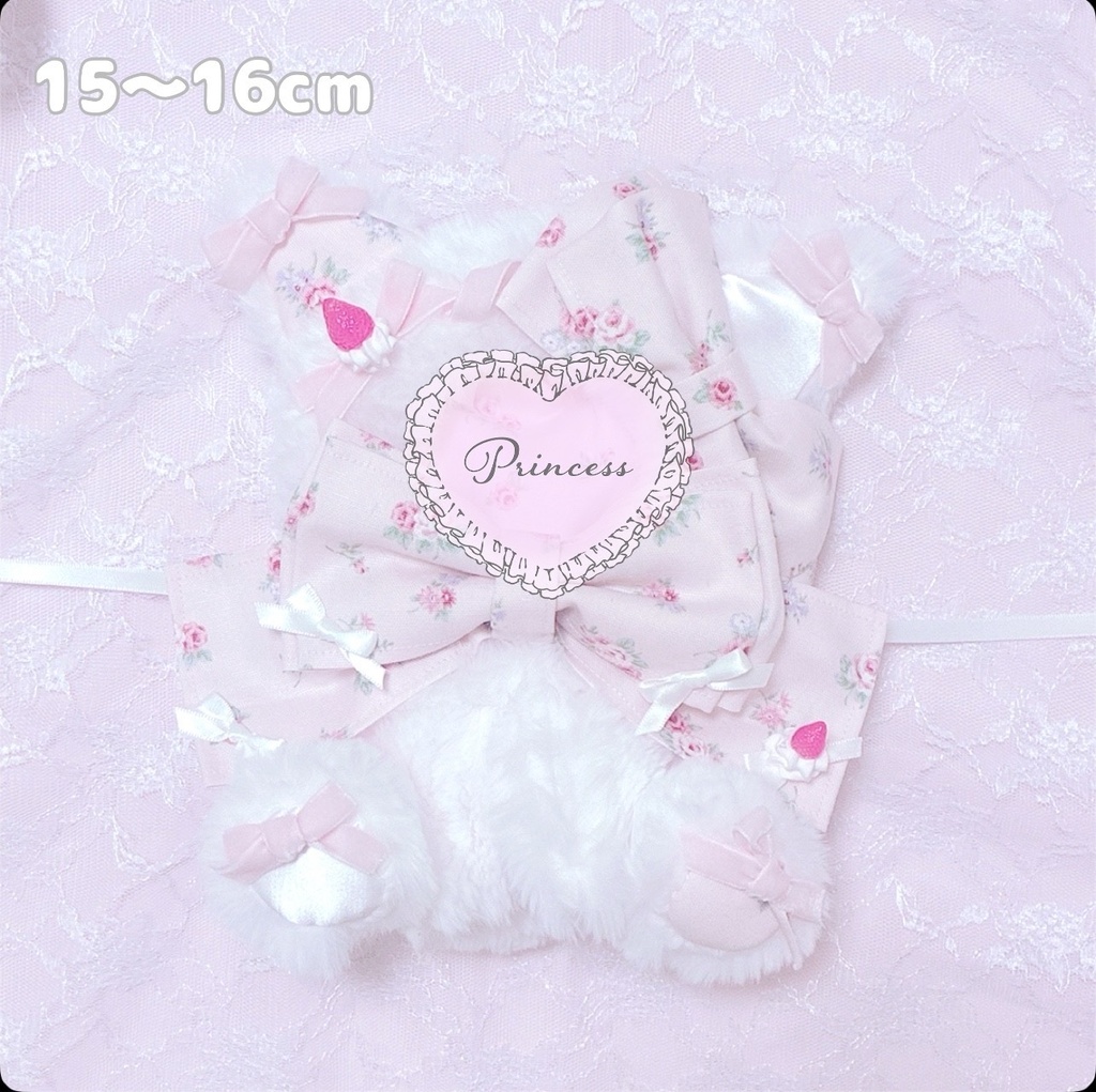 【Pink Rose×Strawberry Cat】 おすわりぬい服 16cm