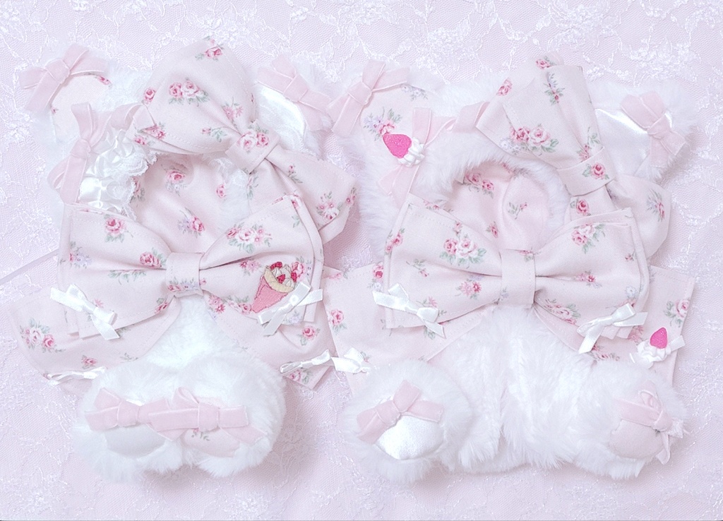 【Pink Rose×Strawberry Cat】 おすわりぬい服 16cm