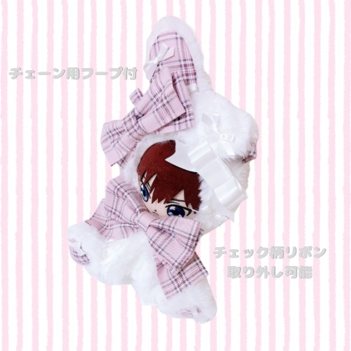 【Pink Tartan Check♡Rabbit】おすわりぬい服 16cm ピンク ハンドメイド ロリータ