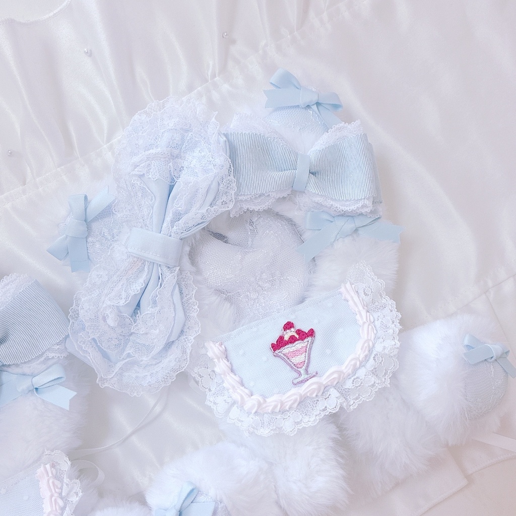 【水色いちごパフェ♡Baby】おすわりぬい服 16cm 甘ロリ 水色 ホイップ