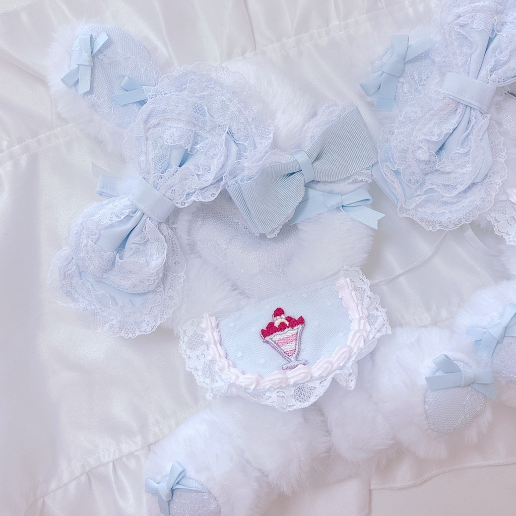 【水色いちごパフェ♡Baby】おすわりぬい服 16cm 甘ロリ 水色 ホイップ