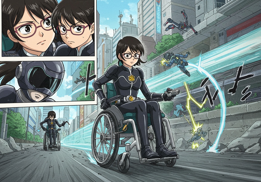 AIヒロインマンガ風イラスト集　黒の車いす探偵戦隊ヒロイン