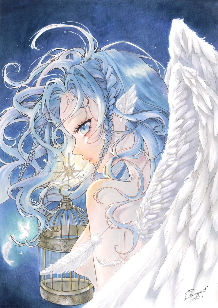 額装原画【鳥籠の中】