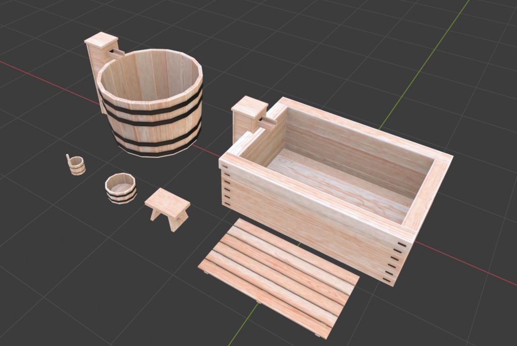 【3Dモデル】和風なお風呂セット