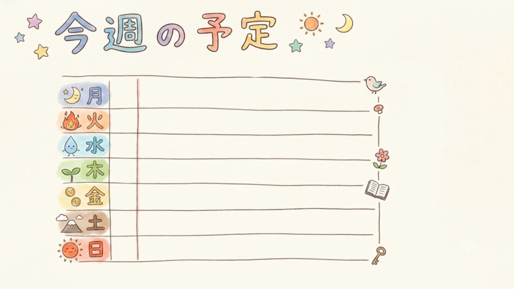 【配信用素材】手描き風 週間スケジュール表 / 配信予定カレンダー（パステルカラー）
