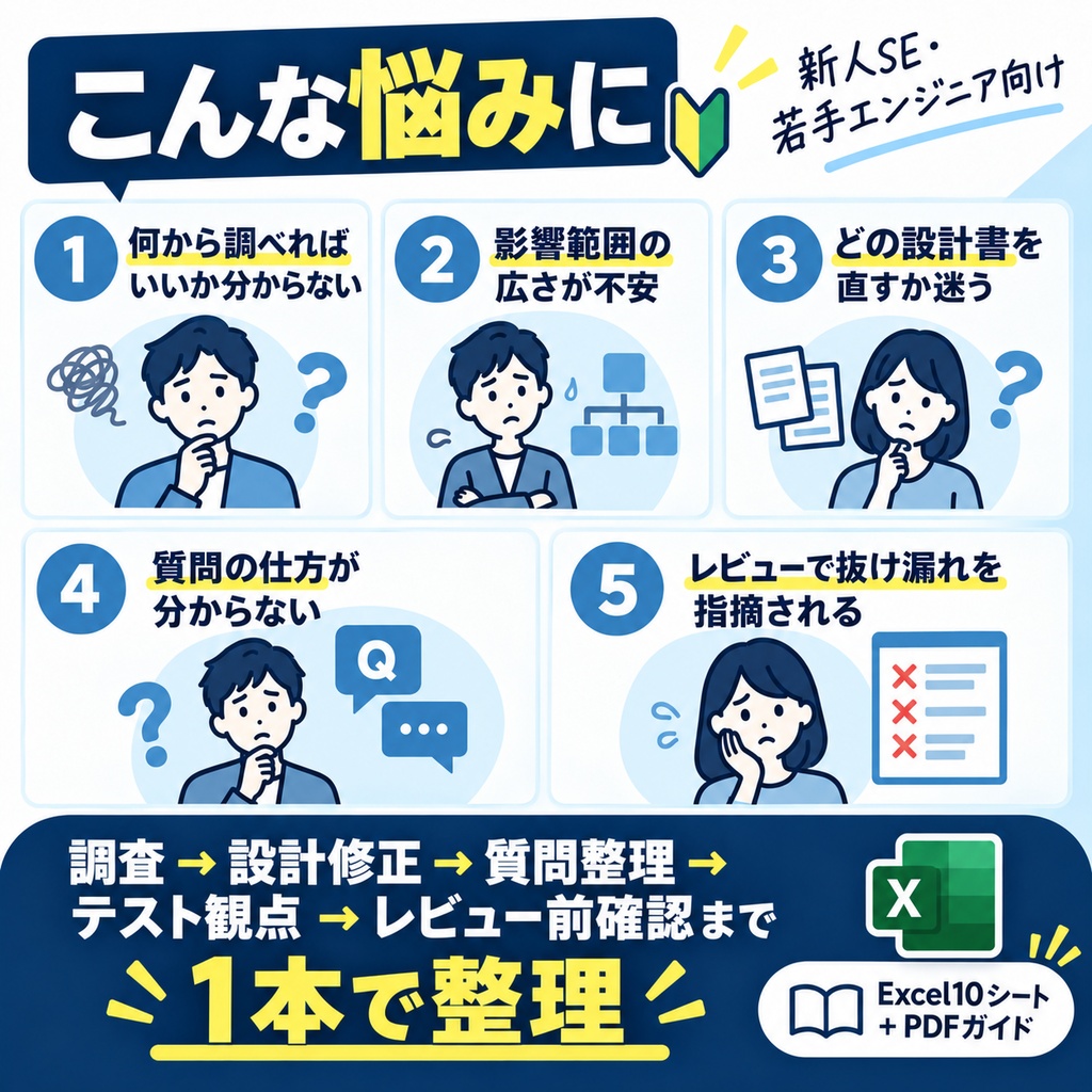 新人SE・若手エンジニア向け|変更影響調査・基本設計修正 実務スターターキット