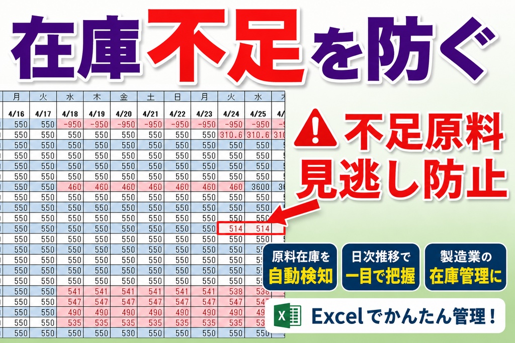 製造業向け 在庫管理Excel（Excel 2007対応・マクロ不使用）