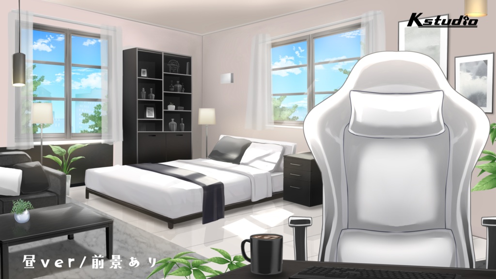 【動く背景】シックな白い部屋【配信者様/Vtuber様向け】