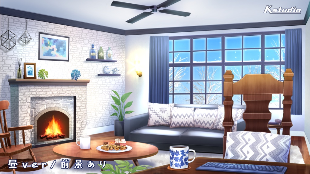 【動く背景】暖炉のある白い部屋【配信者様/Vtuber様向け】