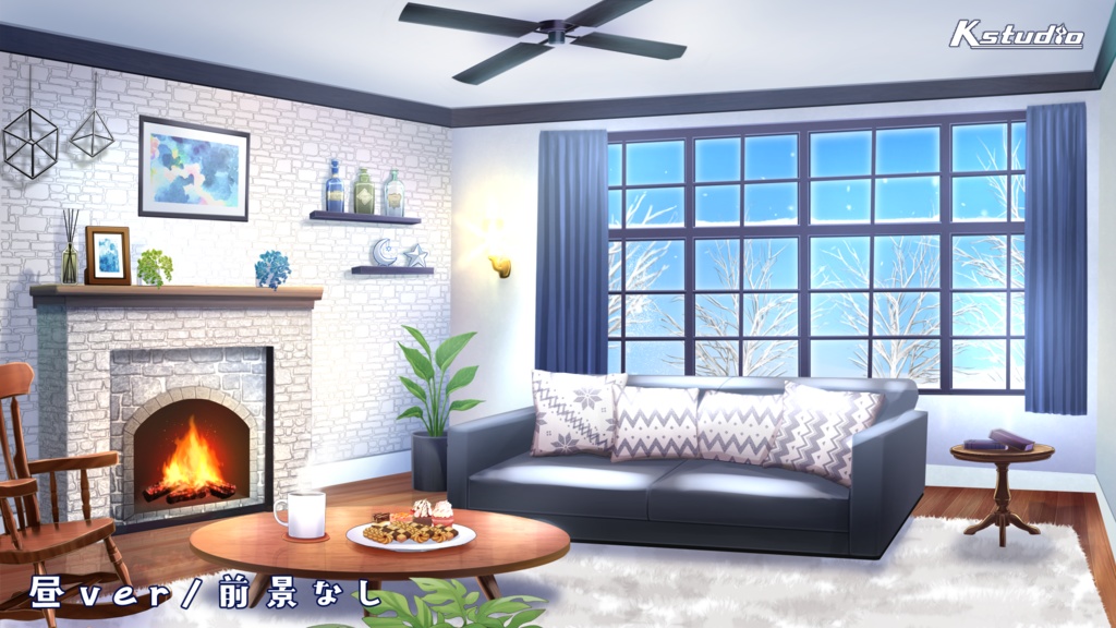 【動く背景】暖炉のある白い部屋【配信者様/Vtuber様向け】