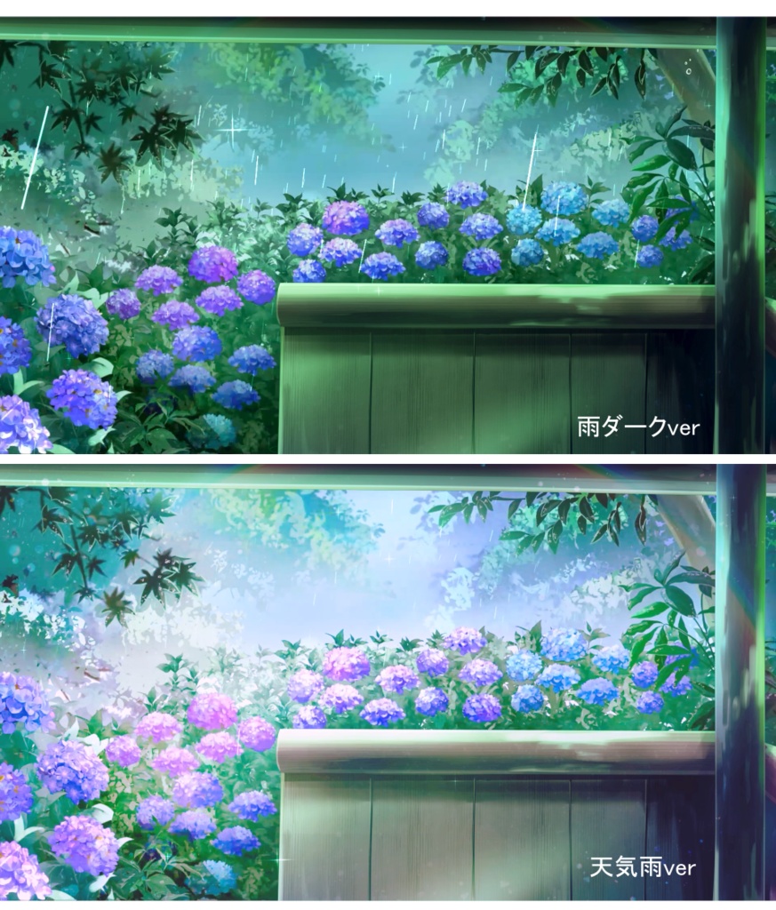 【動く背景】雨宿りの紫陽花苑【音つき】