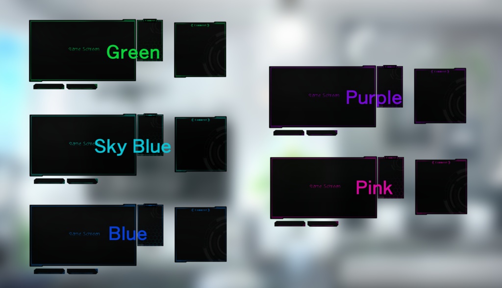 サイバー×モダン ゲーム配信画面&コメント枠セット【Vtuber素材】