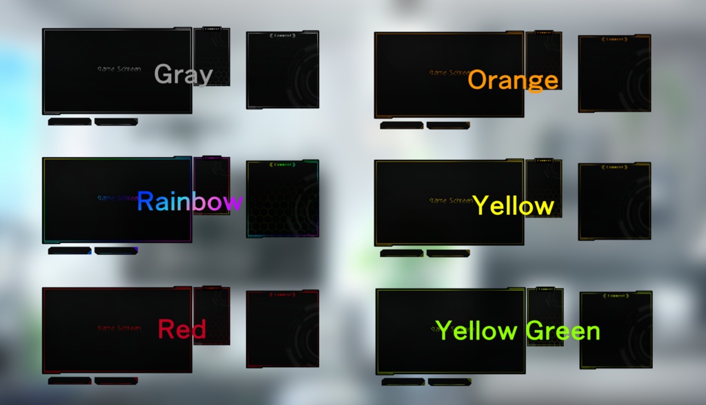 サイバー×モダン ゲーム配信画面&コメント枠セット【Vtuber素材】