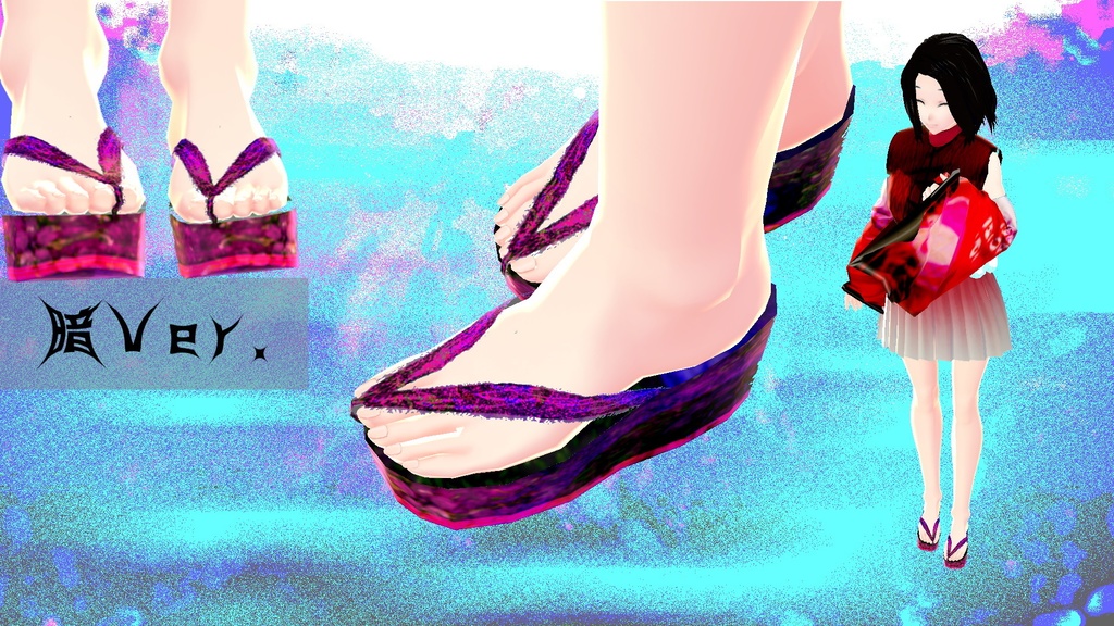 Vroid 草履十色明or暗-花 テクスチャ暗黒or明天セット