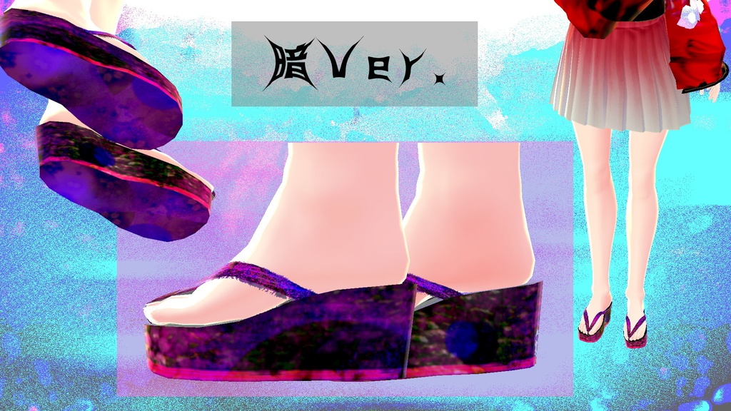 Vroid 草履十色明or暗-花 テクスチャ暗黒or明天セット