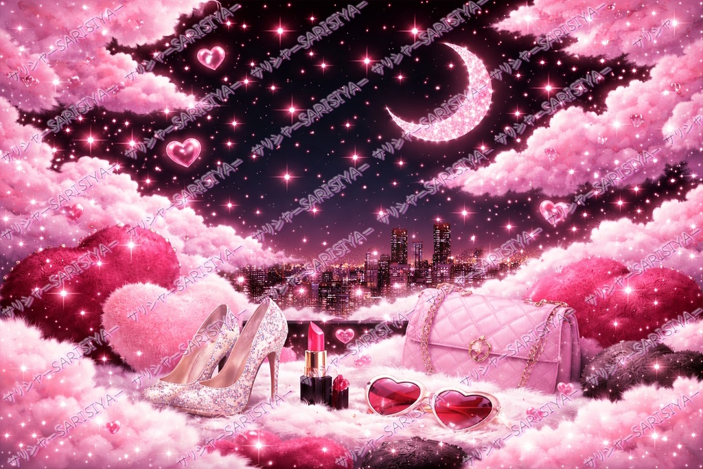 ギャル背景 💗煌めく夜空と~ふわかわいい小物たち💗 商用利用OK👈※「サリシヤ」かここのURLを入力で※