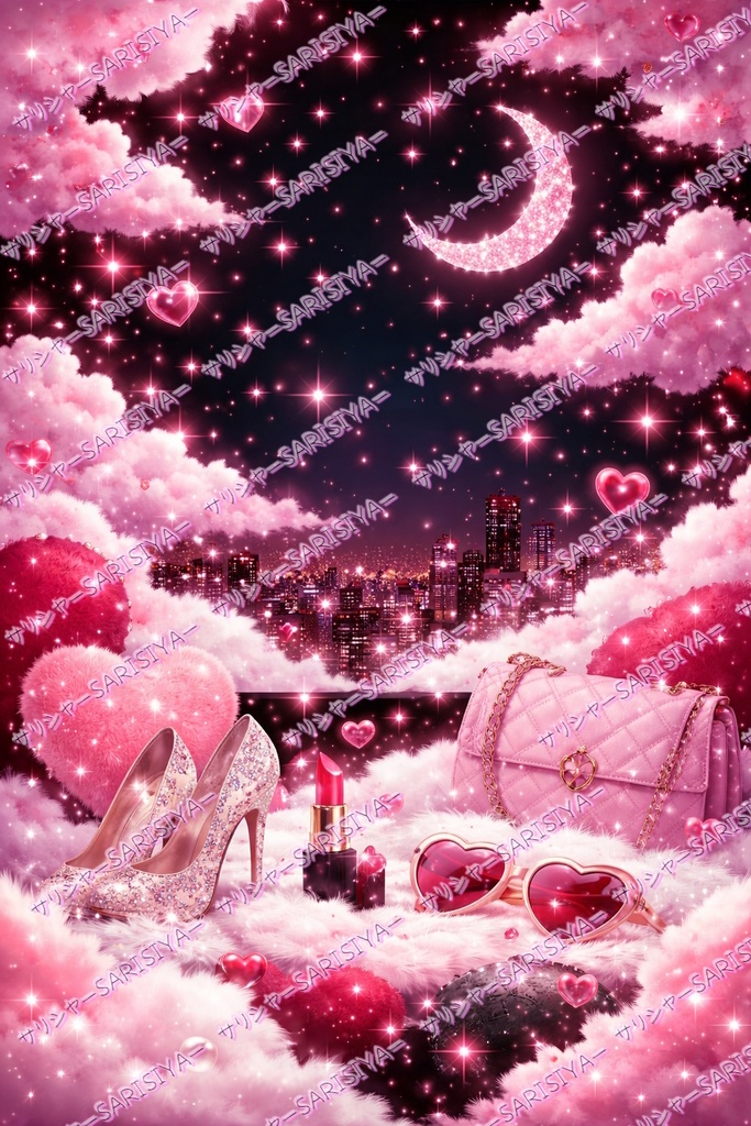 ギャル背景 💗煌めく夜空と~ふわかわいい小物たち💗 商用利用OK👈※「サリシヤ」かここのURLを入力で※