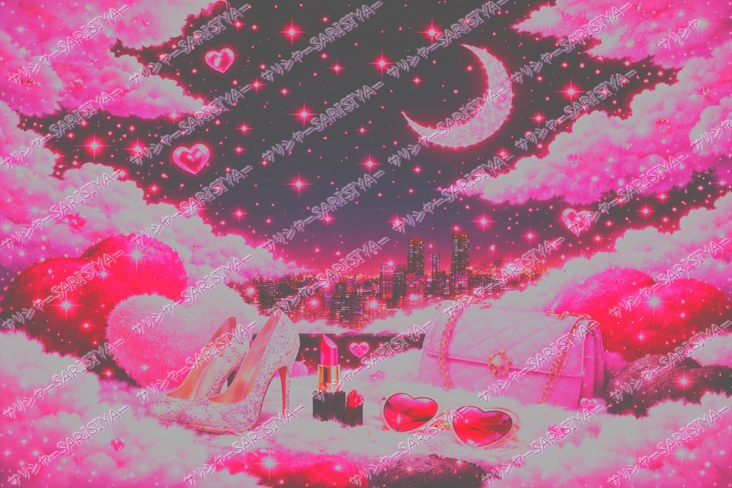 ギャル背景 💗煌めく夜空と~ふわかわいい小物たち💗 商用利用OK👈※「サリシヤ」かここのURLを入力で※