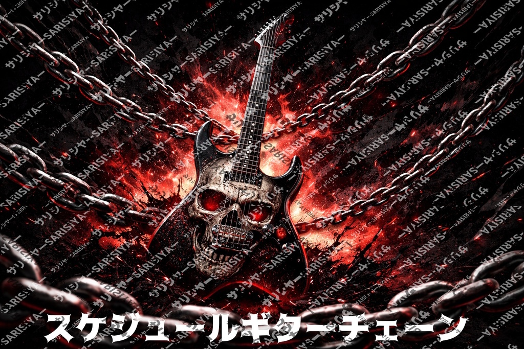 🔥 炎と鎖 ⛓ に包まれたギター 🎸 カッコいい背景作ってみた☆ 💀商用利用OK💀👈※「サリシヤ」かここのURLを入力で※