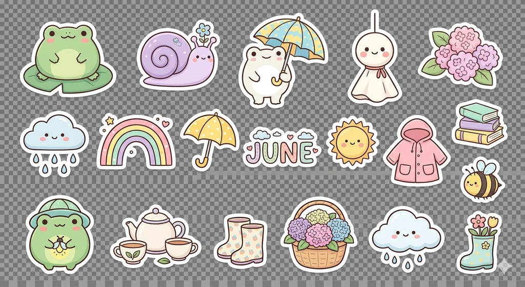 【デジタル素材】６月ゆるふわステッカー