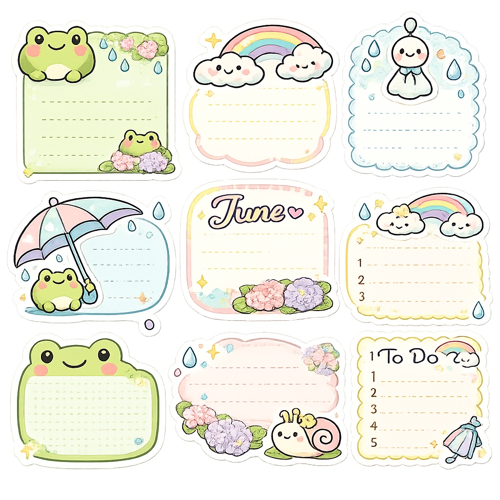 【デジタル素材】6月のほっこり梅雨色♪ デジタル付箋&メモセット