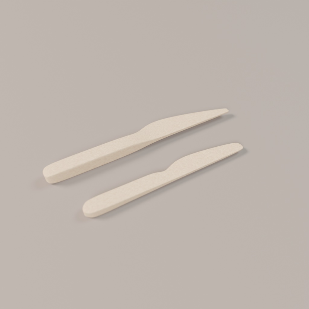 木製カトラリーセット|ナイフ&バターナイフ - 3Dモデル素材