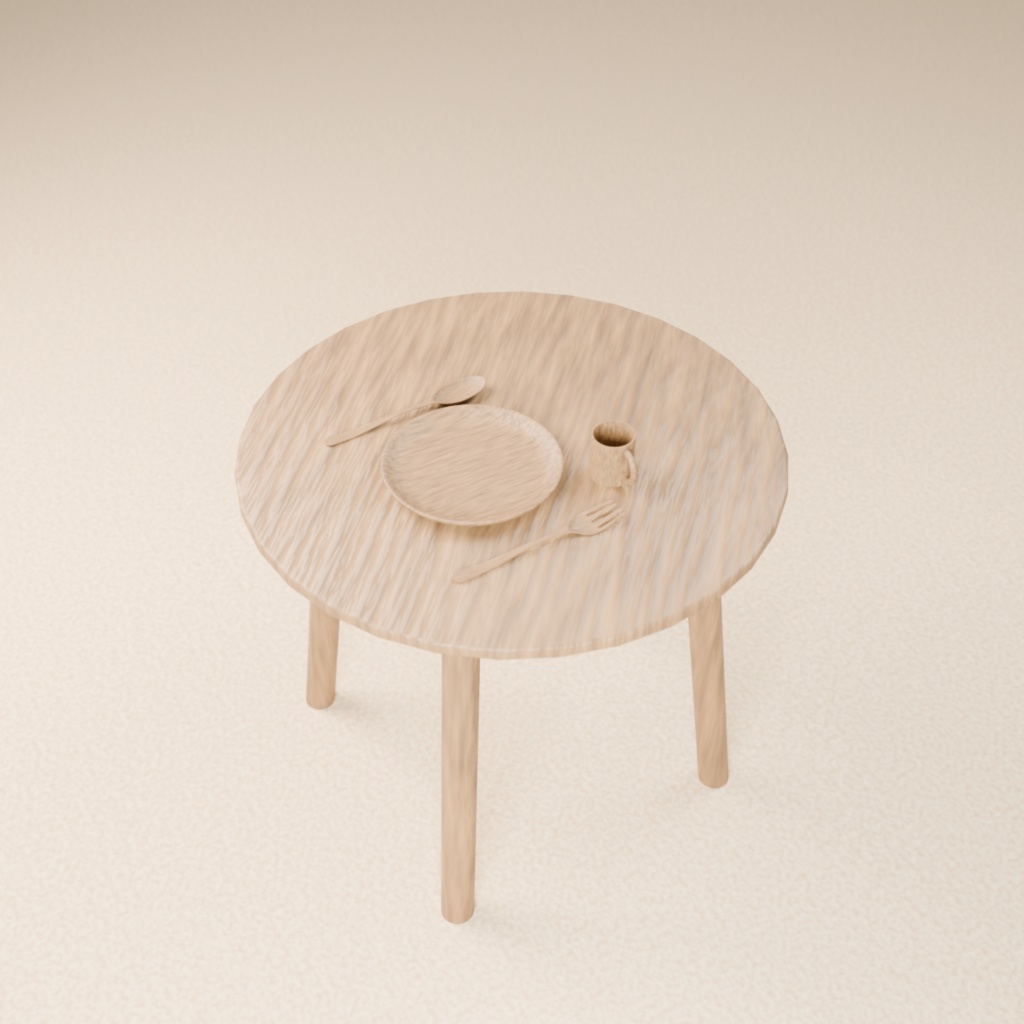 ナチュラル食卓セット|木製食器4点の3Dモデル素材【ナチュラルライフ小物シリーズ】