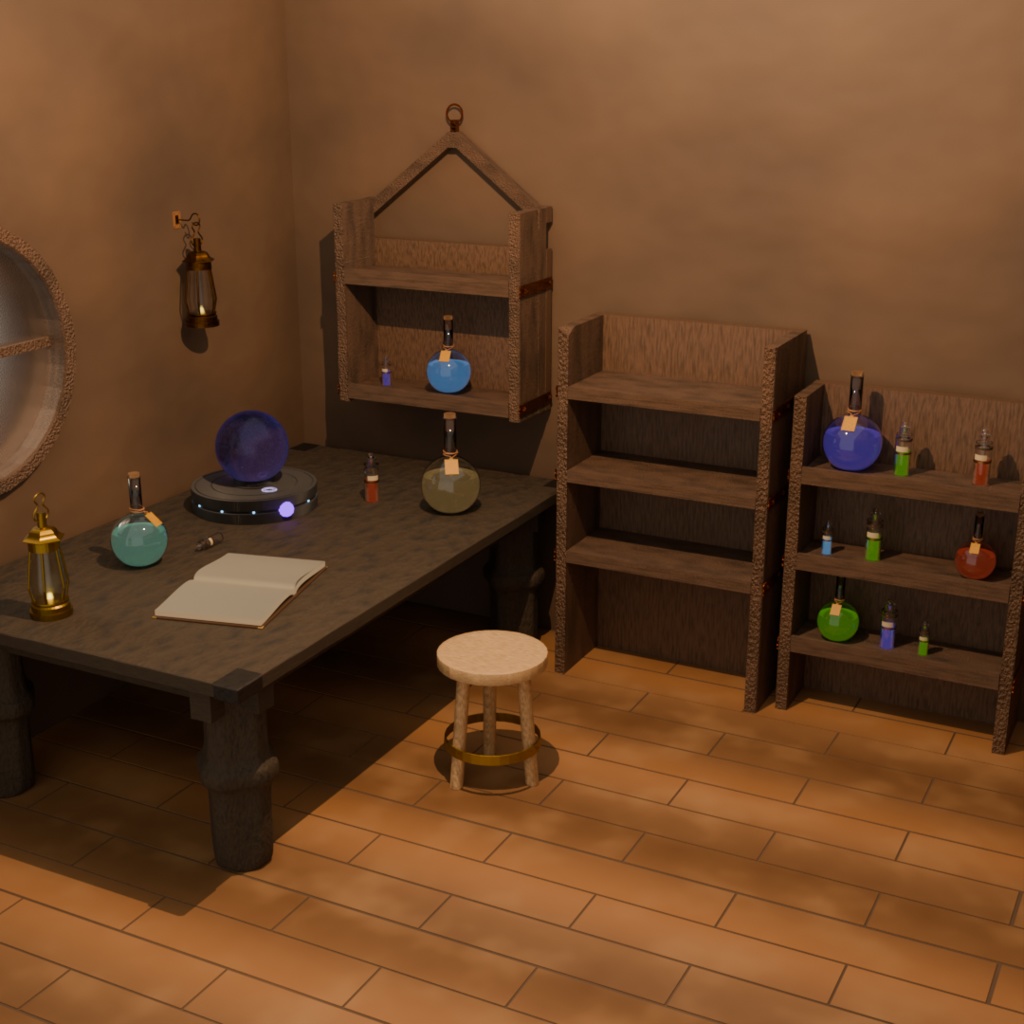 中世錬金術ポーションセット|細長ボトル7種(.blend + .fbx)