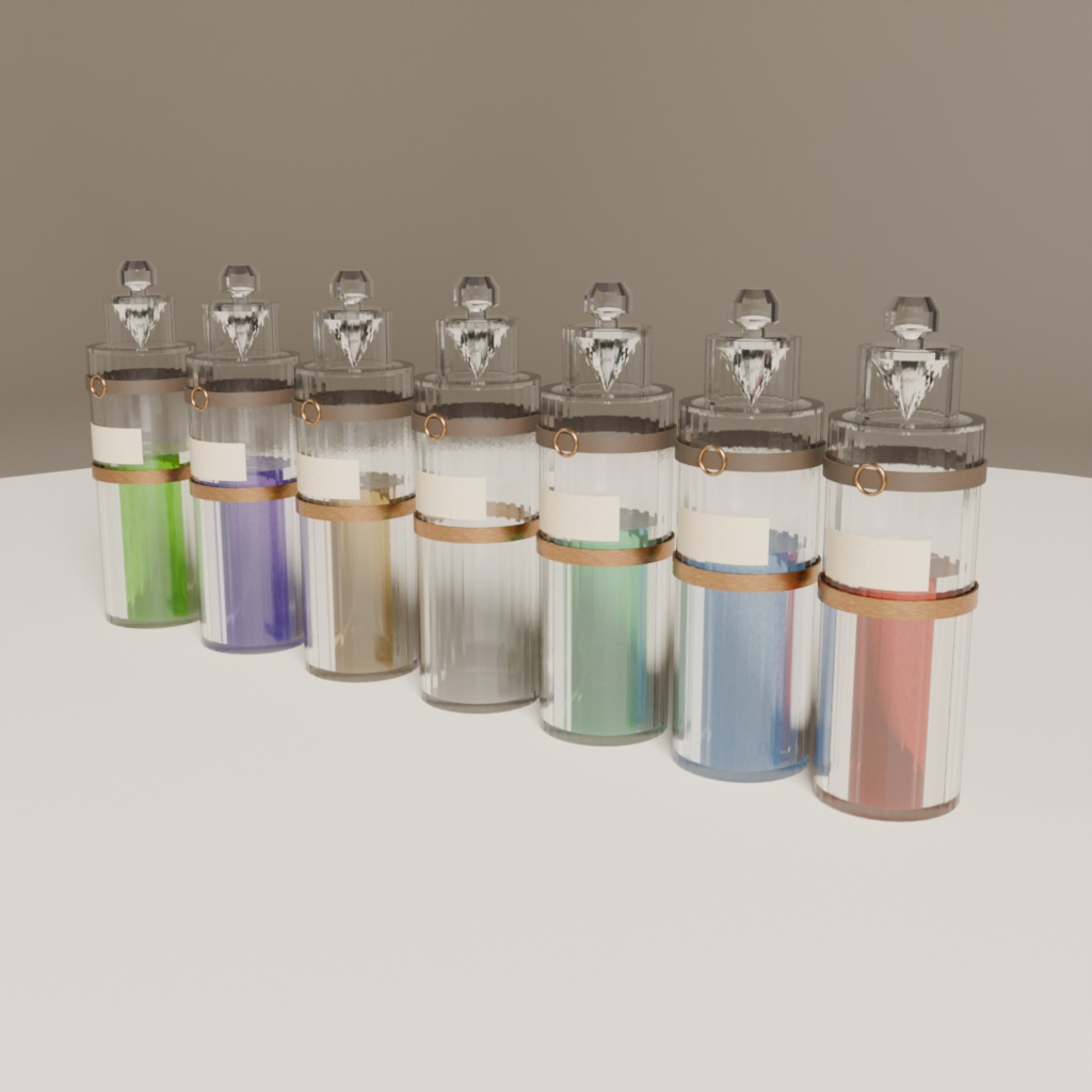 中世錬金術ポーションセット|細長ボトル7種(.blend + .fbx)