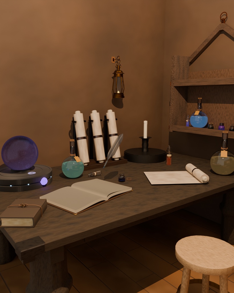 中世ファンタジー小物｜巻物ホルダー3種セット（展示・収納・背景用3Dモデル）