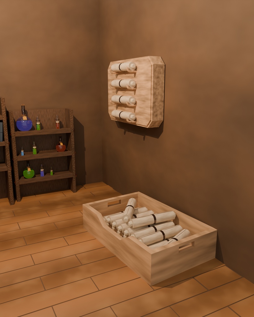 中世ファンタジー小物|巻物ホルダー3種セット(展示・収納・背景用3Dモデル)