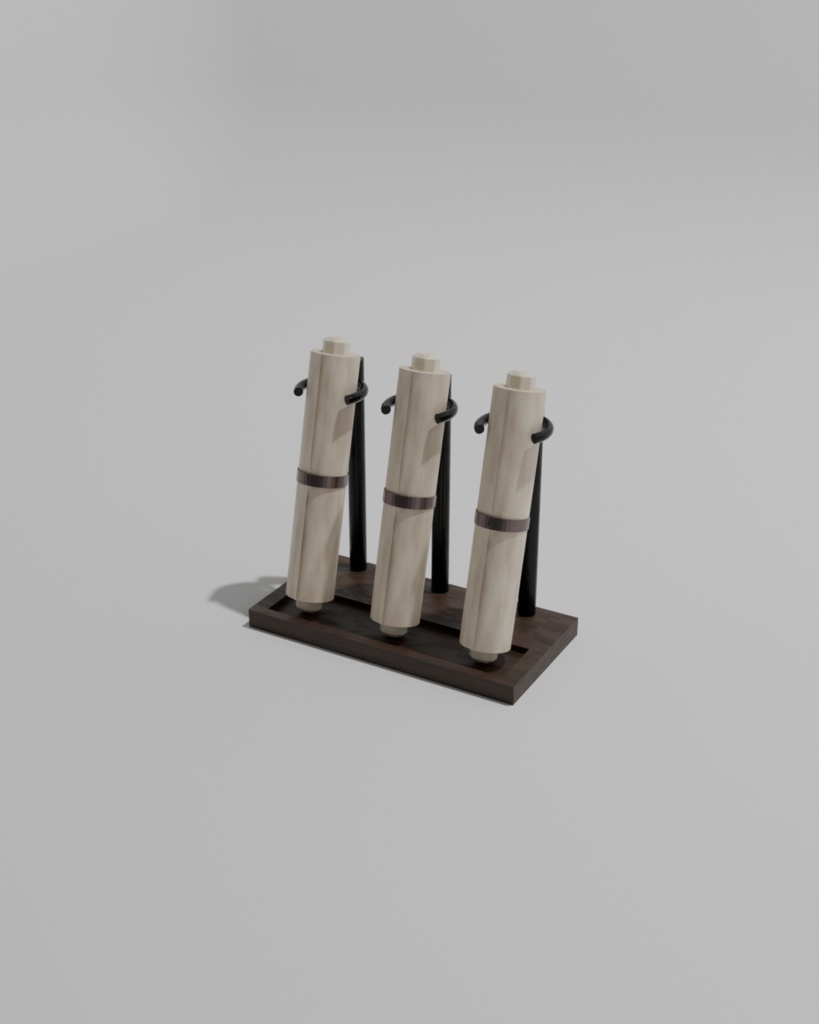 中世ファンタジー小物|巻物ホルダー3種セット(展示・収納・背景用3Dモデル)
