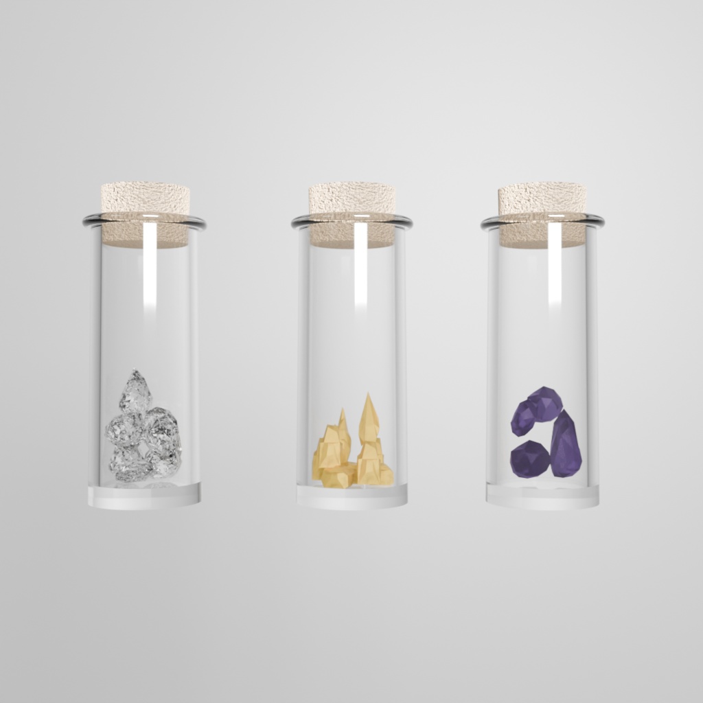 錬金術素材セット|瓶入り鉱物&魔導種子(6種)