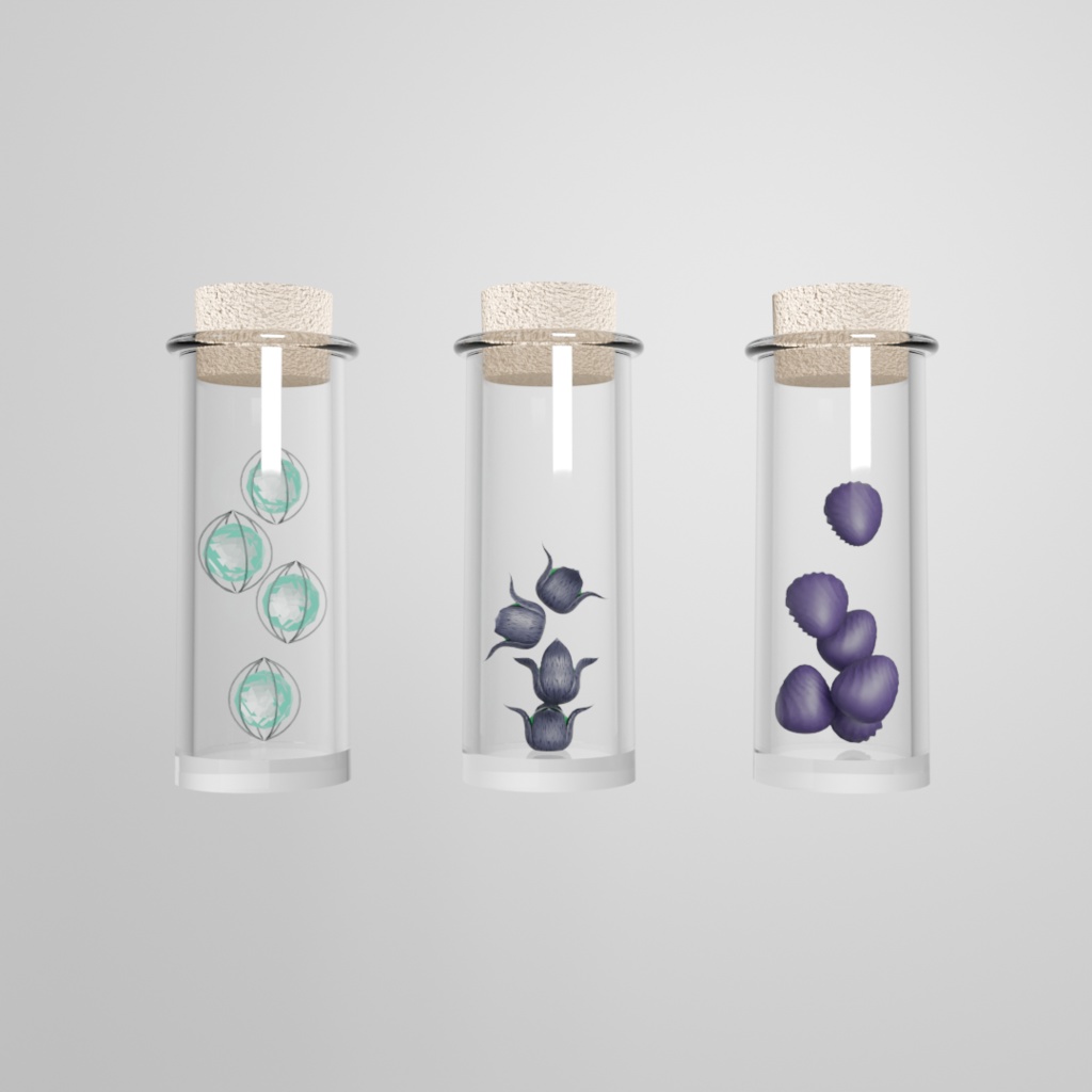 錬金術素材セット|瓶入り鉱物&魔導種子(6種)