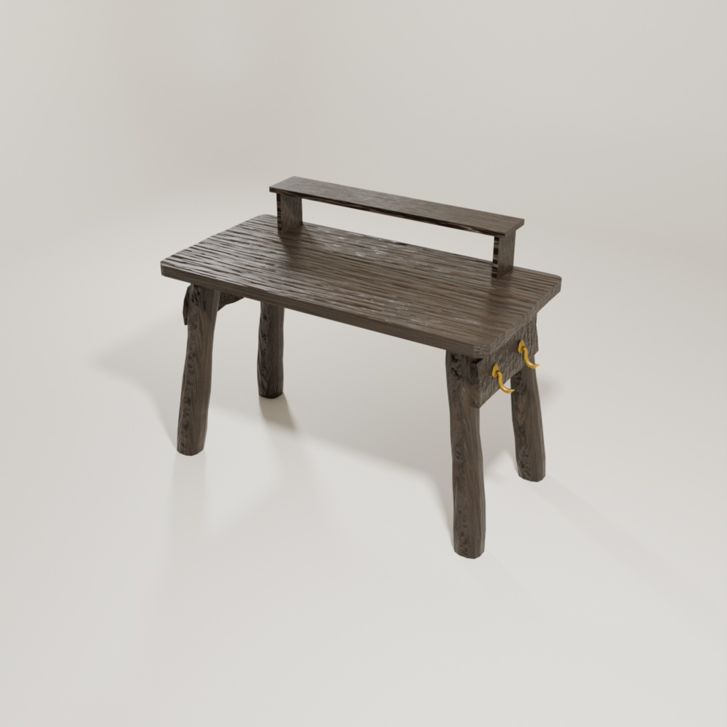 中世ファンタジー作業机セット(木材4種)|錬金術・魔術・研究室向け3D素材