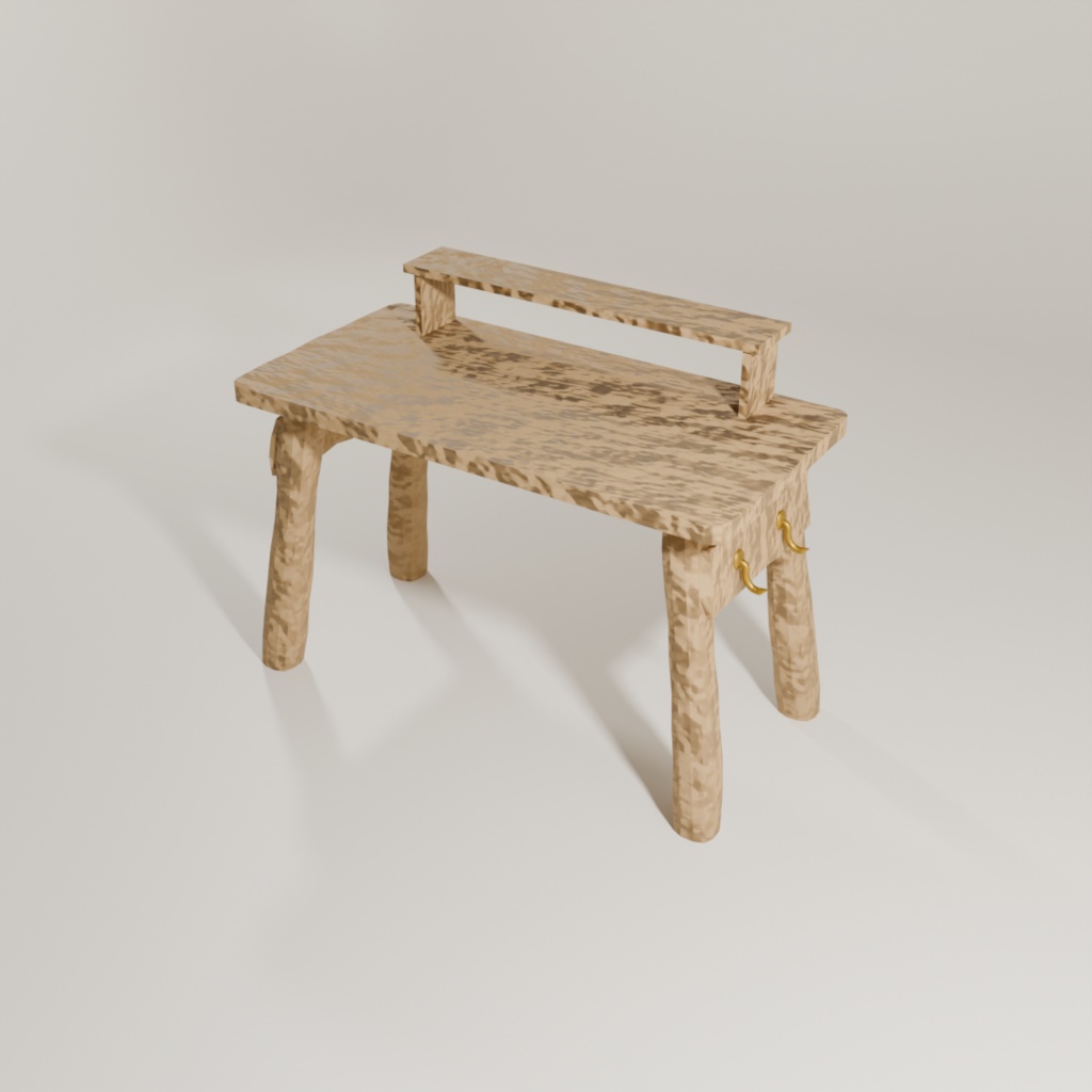 中世ファンタジー作業机セット(木材4種)|錬金術・魔術・研究室向け3D素材