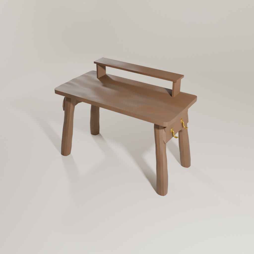 中世ファンタジー作業机セット(木材4種)|錬金術・魔術・研究室向け3D素材