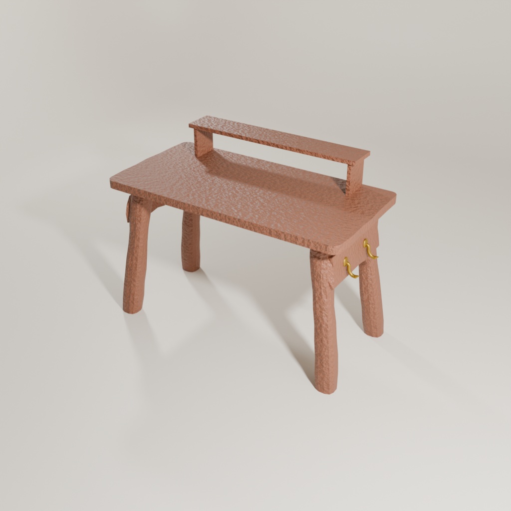 中世ファンタジー作業机セット(木材4種)|錬金術・魔術・研究室向け3D素材