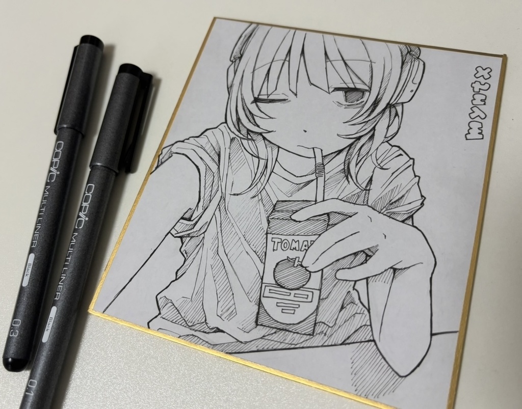原画 ミニ色紙 Original hand-drawn shikishi board『Tomato Juice』