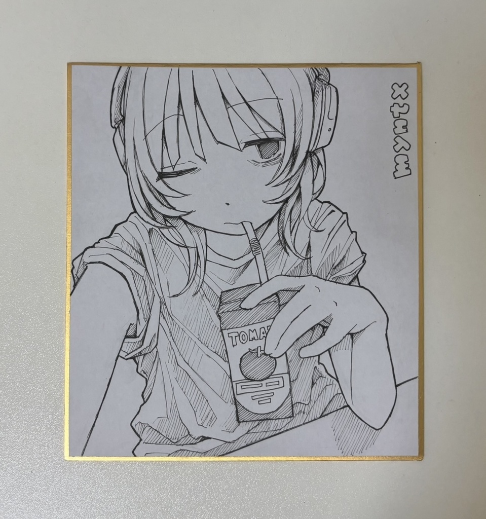 原画 ミニ色紙 Original hand-drawn shikishi board『Tomato Juice』