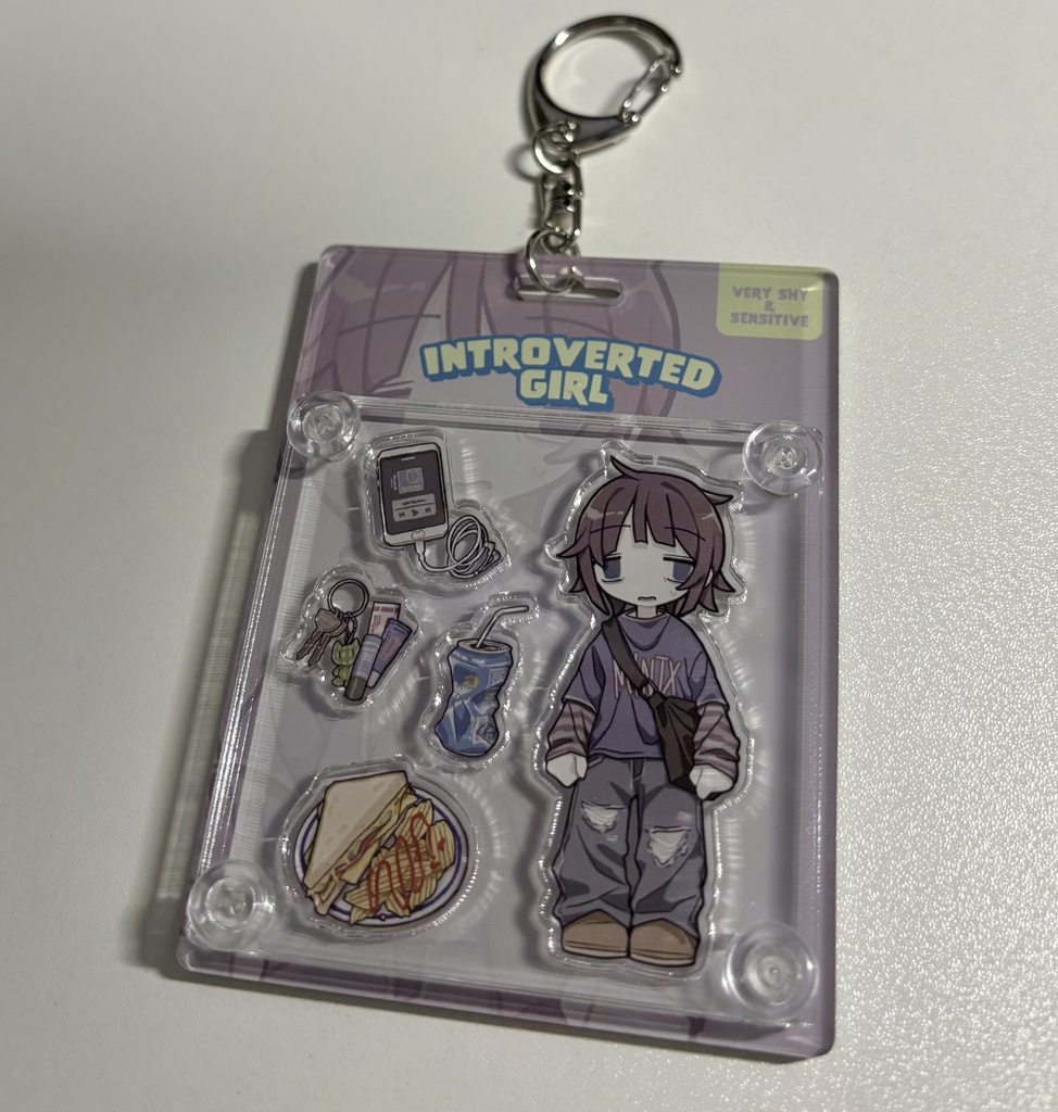 パッケージ風アクリルキーホルダー「Introverted girl」(Package-Style Acrylic Keychain)