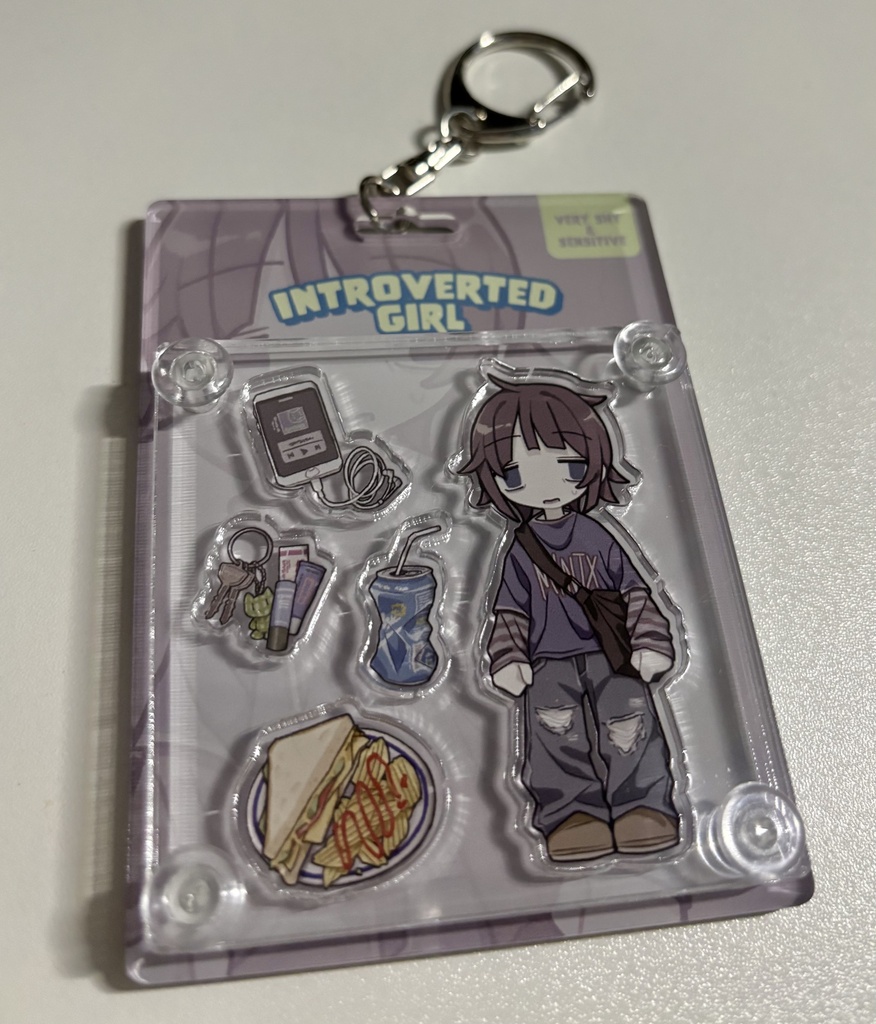 パッケージ風アクリルキーホルダー「Introverted girl」(Package-Style Acrylic Keychain)