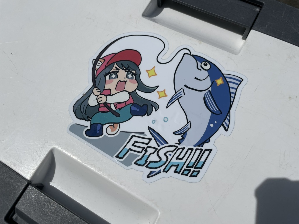 犬耳おばさんステッカー「FISH!!」