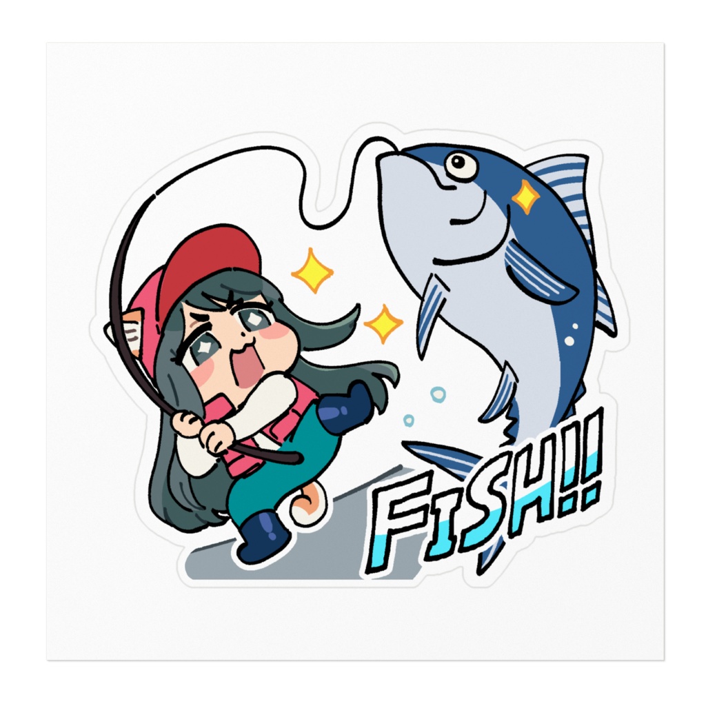 犬耳おばさんステッカー「FISH!!」