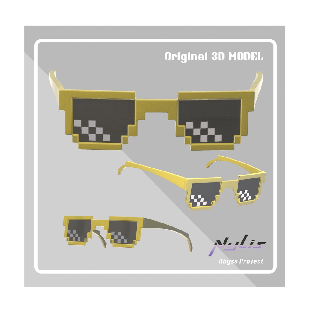 【VRChat想定アクセサリー】【3D通用素材】(4色+全色)ピクセルサングラス