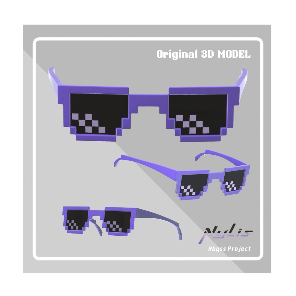 【VRChat想定アクセサリー】【3D通用素材】(4色+全色)ピクセルサングラス