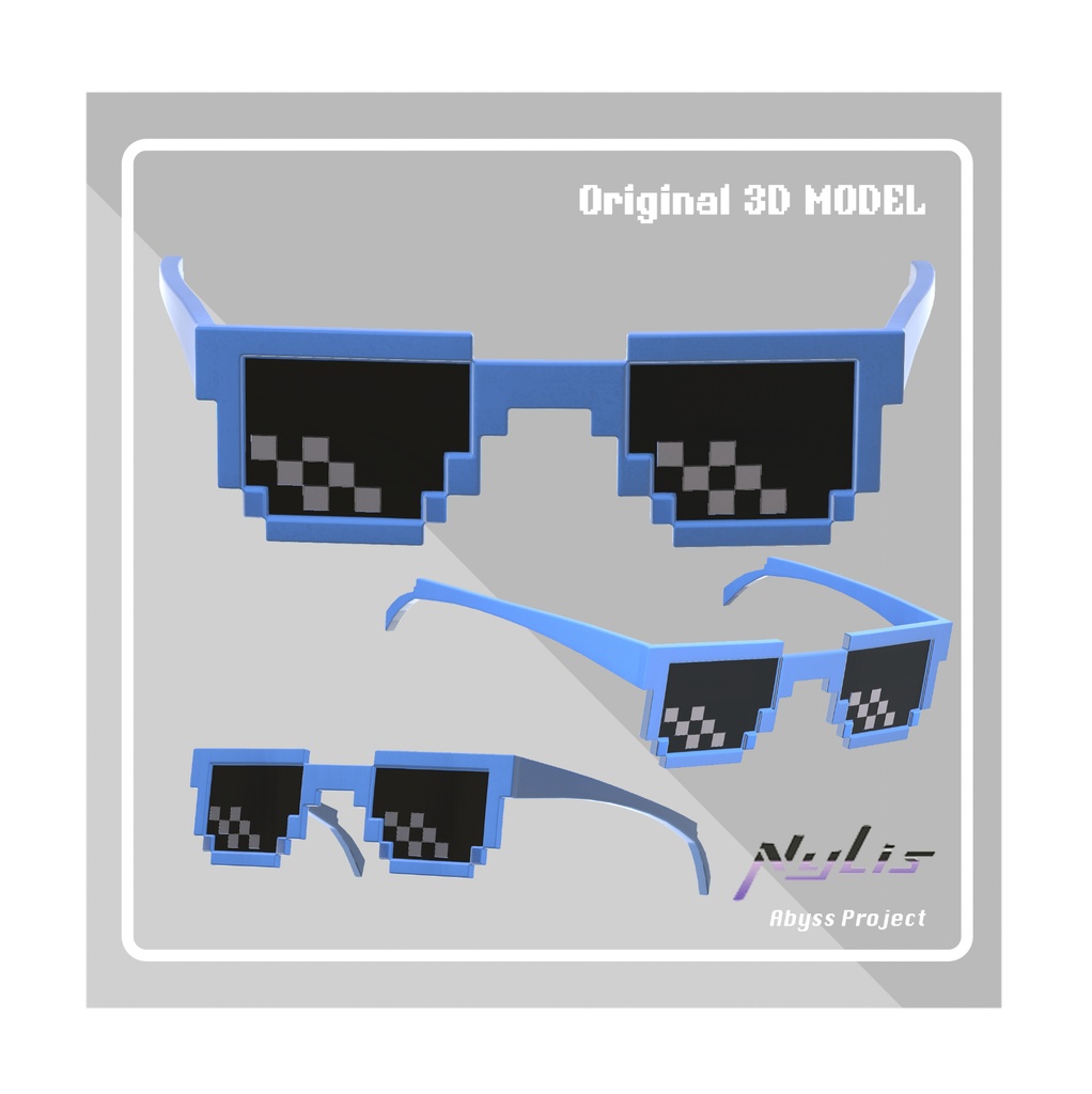 【VRChat想定アクセサリー】【3D通用素材】(4色+全色)ピクセルサングラス