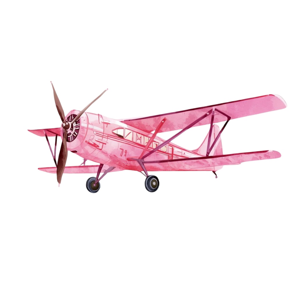 【旅行編】ピンクの水彩・アンティーク風 クリップアート 7点セット