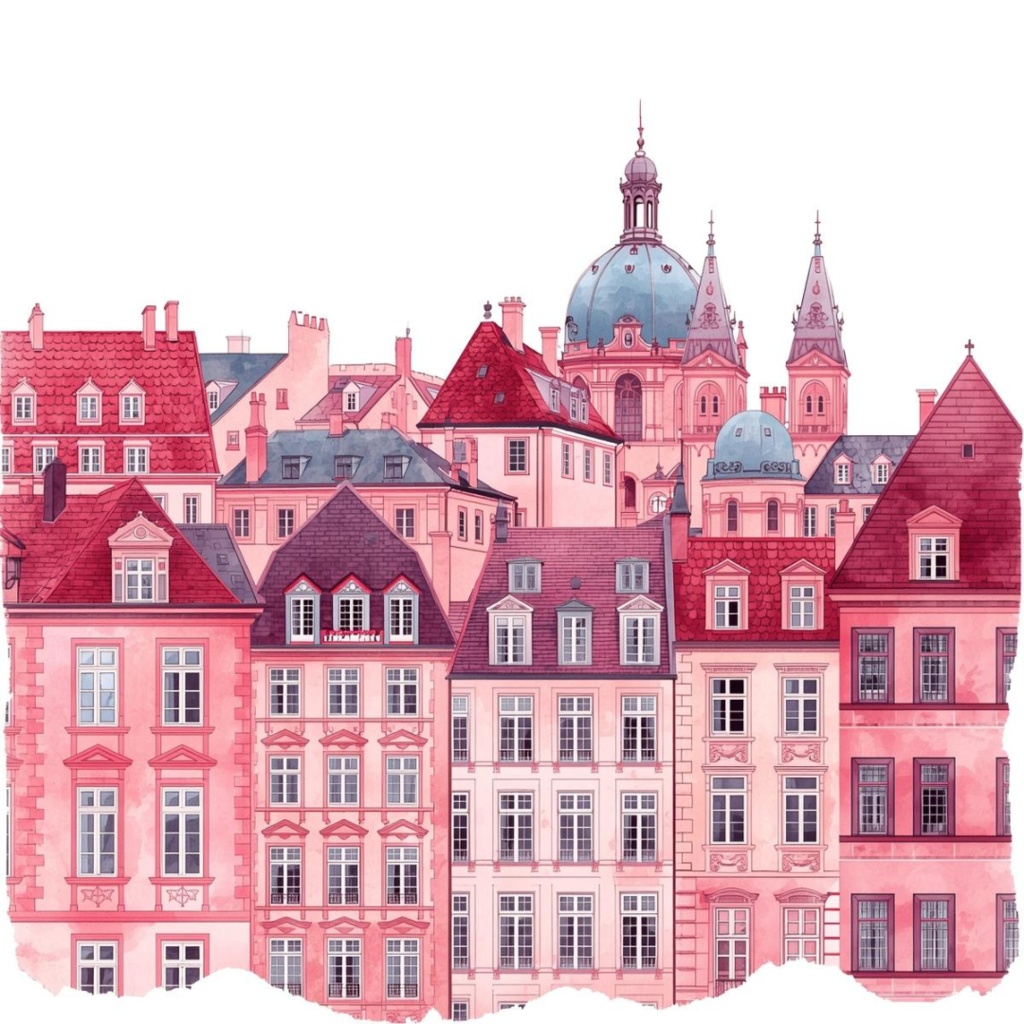 【旅行編】ピンクの水彩・アンティーク風 クリップアート 7点セット